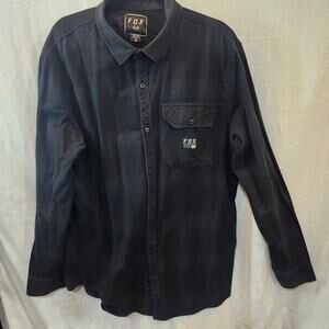 Fox SZ Large Black Brushed Cotton Long Sleeve Button Front Collared Shirt